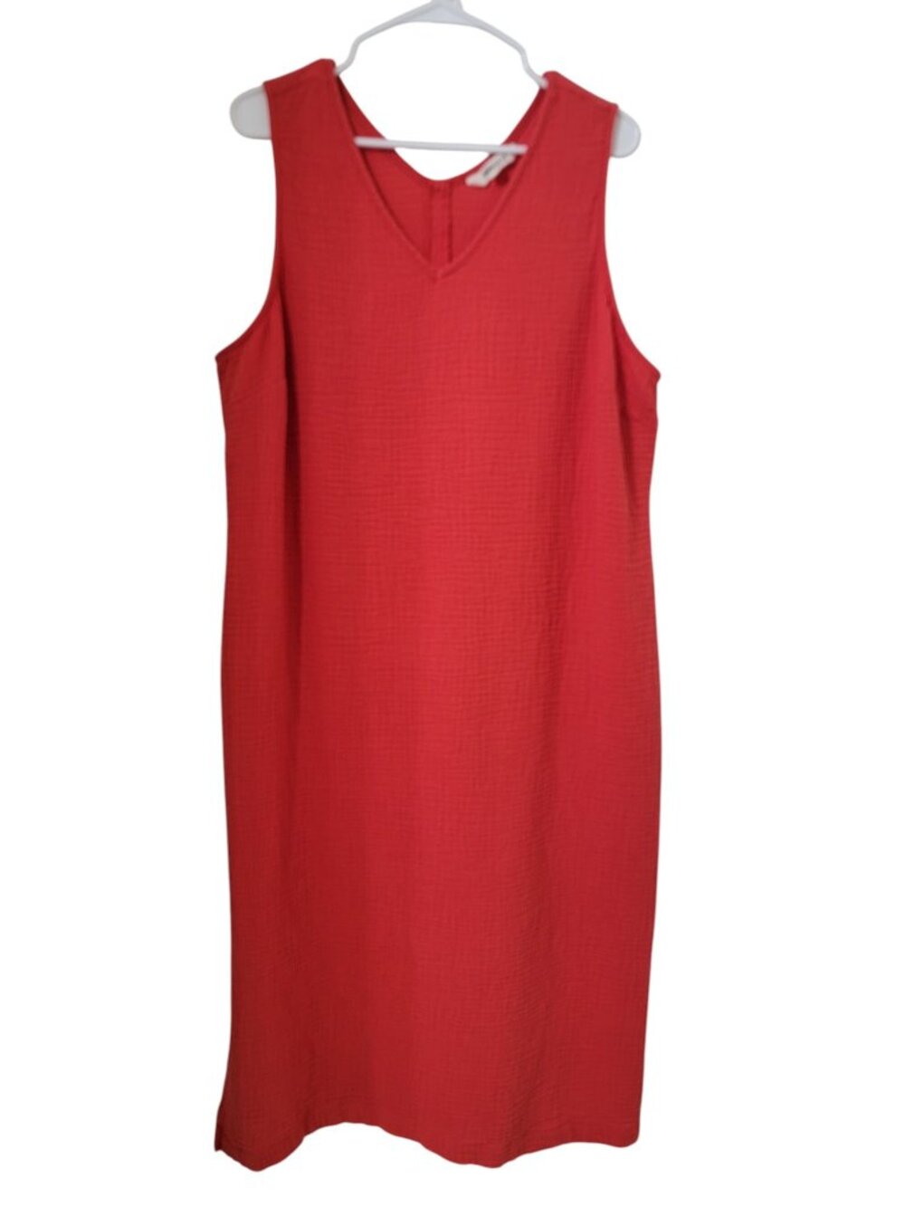 Briggs Size XXL Poppy Red-Orange Sleeveless V-Neck Textured Gauze Midi Dress